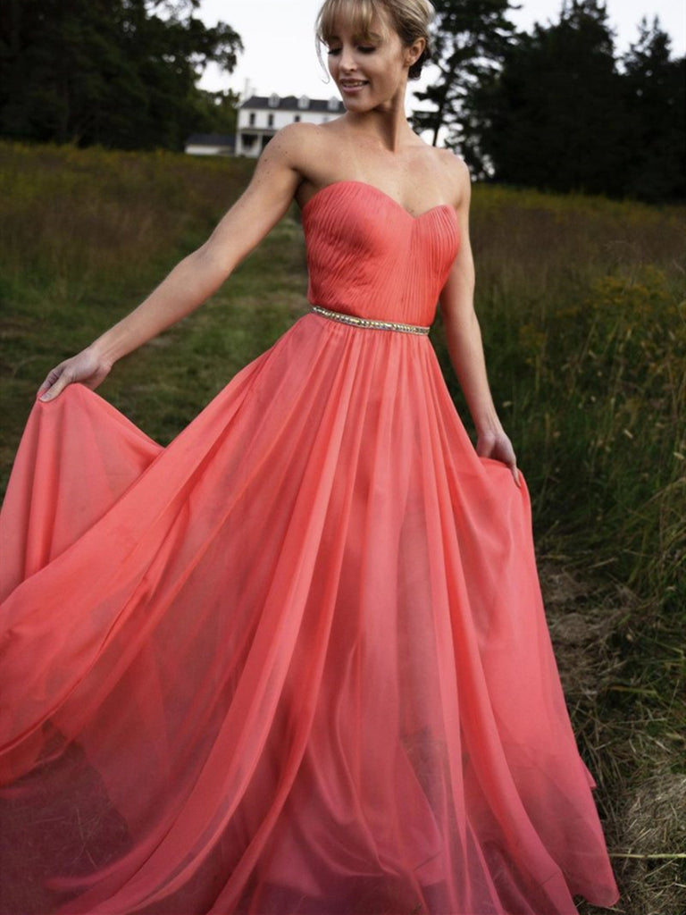 Strapless Coral Long Prom Dresses ...